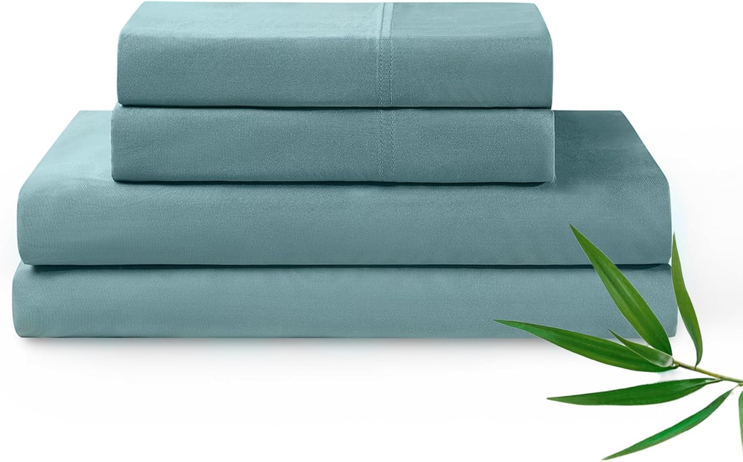 Cooling Bed Sheet Set with 100 Percent Rayon Derived from Bamboo, 400TC Fabric with 2 Pillowcases and Flat Sheet, Deep Pocket Fit 19'', Silky-Soft & Sweat Wicking, 4 Piece (Queen, Sea Grass)